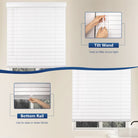 faux wood blinds in white with adjustable slats for light control and privacy.