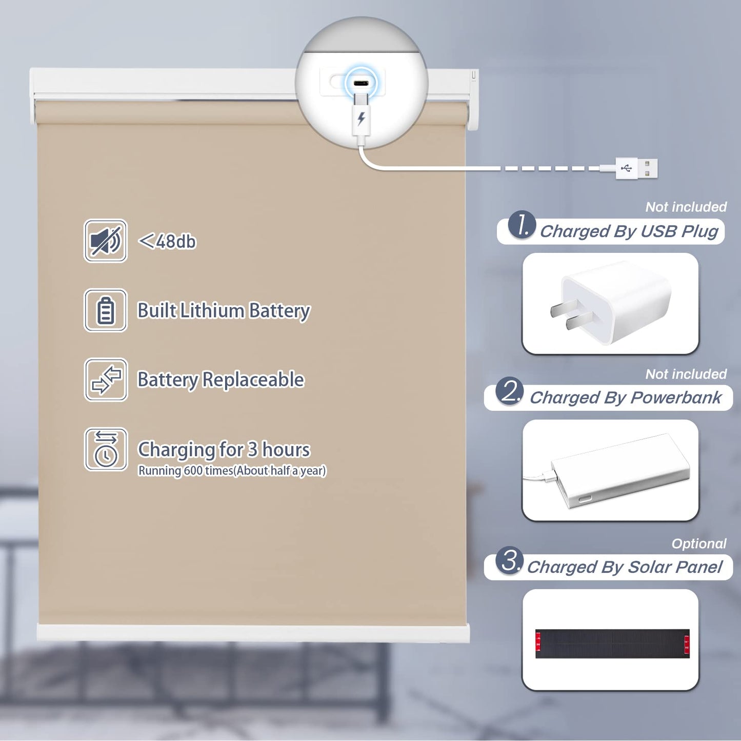 Motorized | Light Filtering | Rechargeable | Roller Shades | Customizable