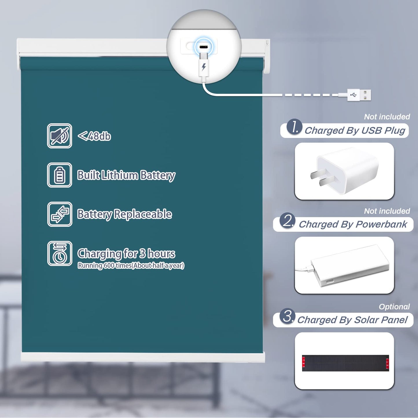 Motorized | Light Filtering | Rechargeable | Roller Shades | Customizable