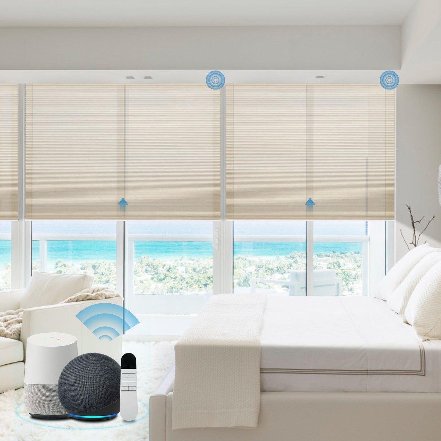 motorized light filtering honeycomb shades with alexa control