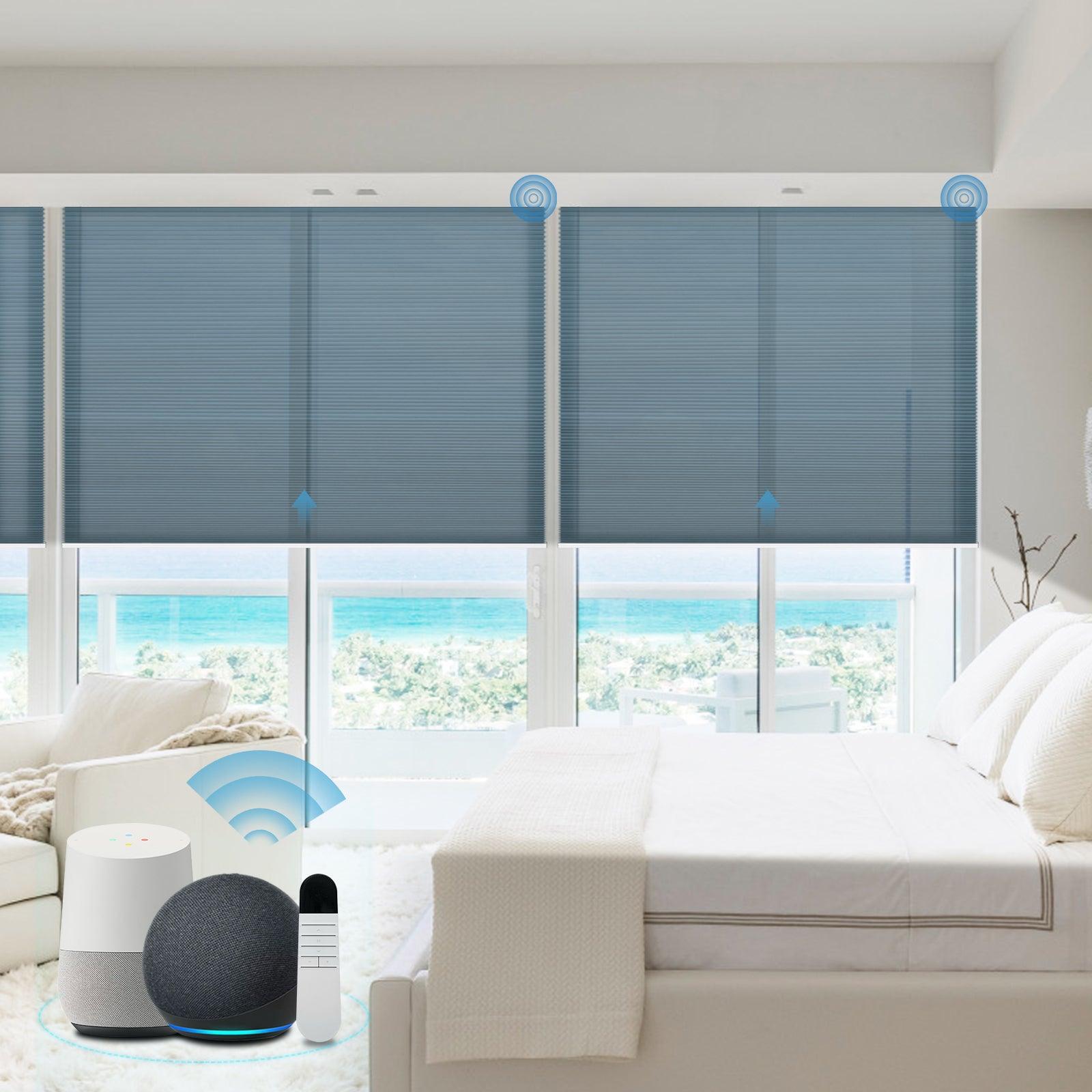 motorized light filtering honeycomb shades with alexa control