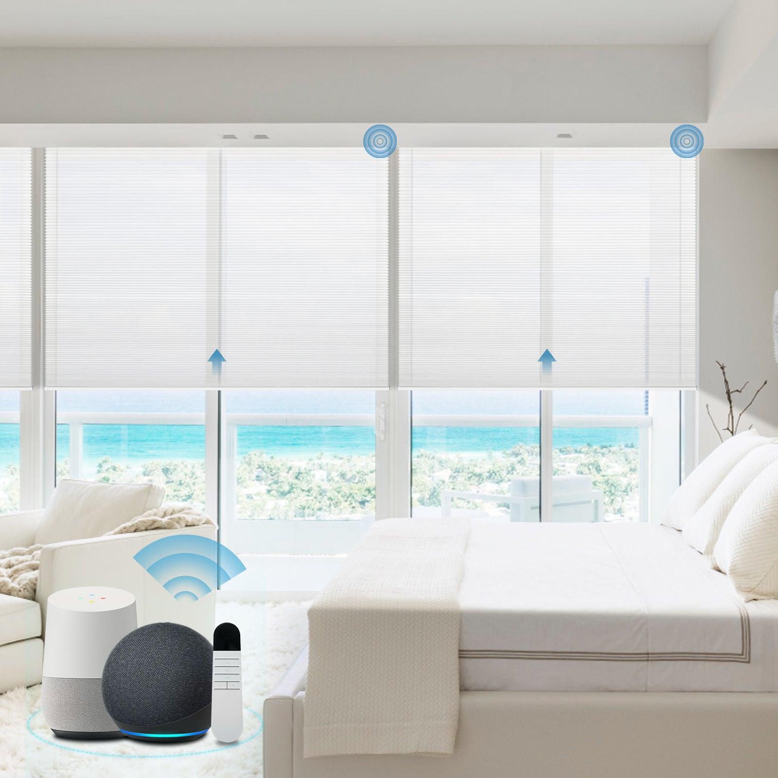 motorized light filtering honeycomb shades with alexa control