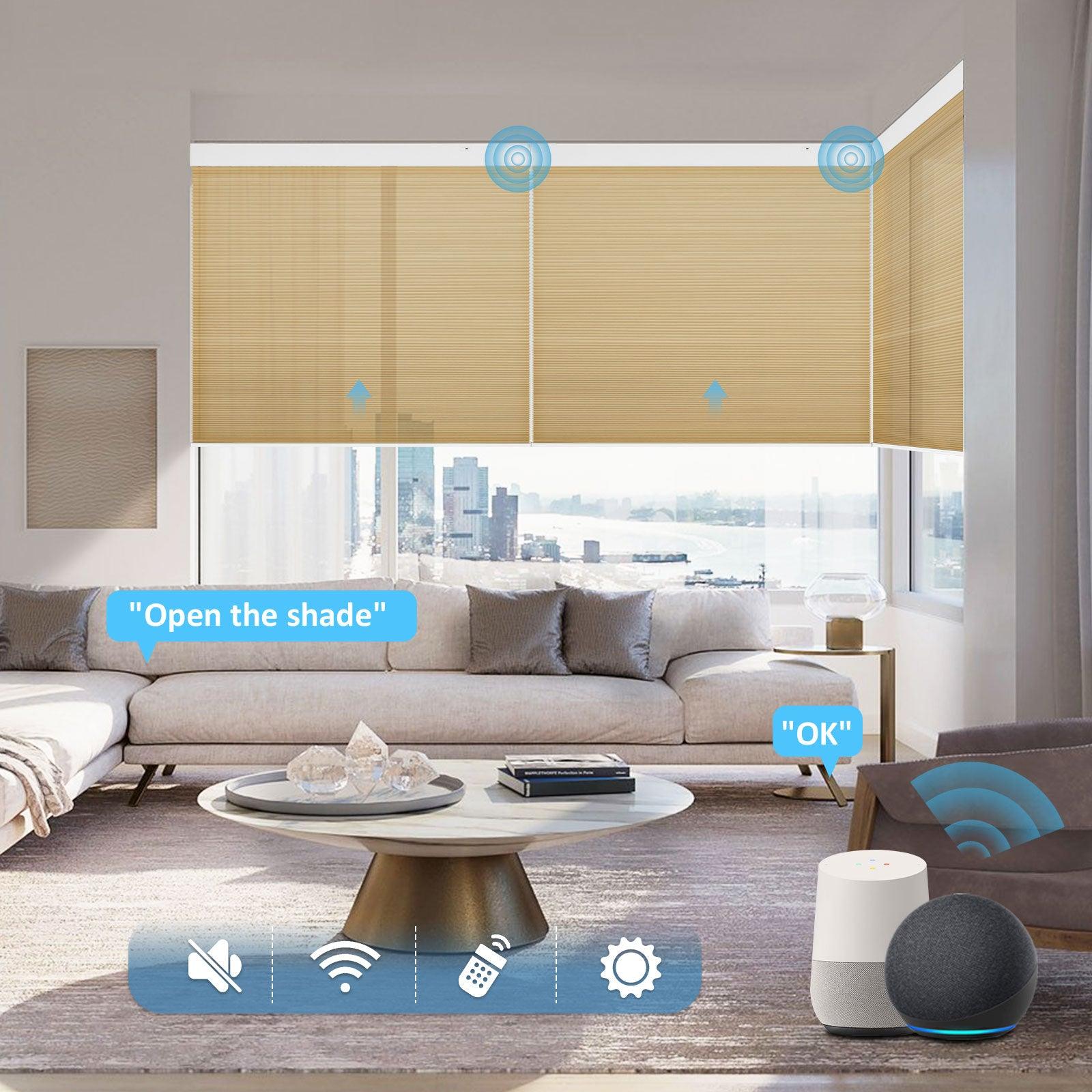 motorized light filtering honeycomb shades with alexa control