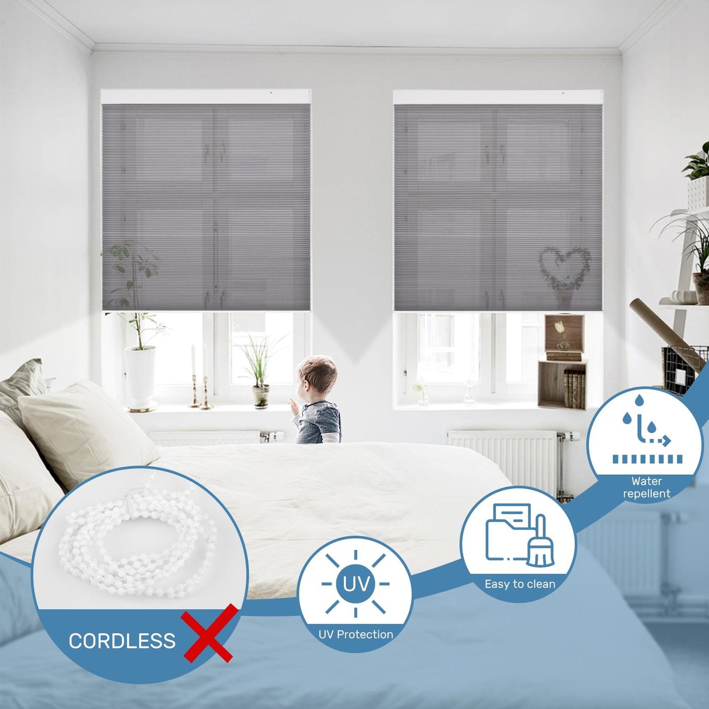 motorized light filtering honeycomb shades with alexa control