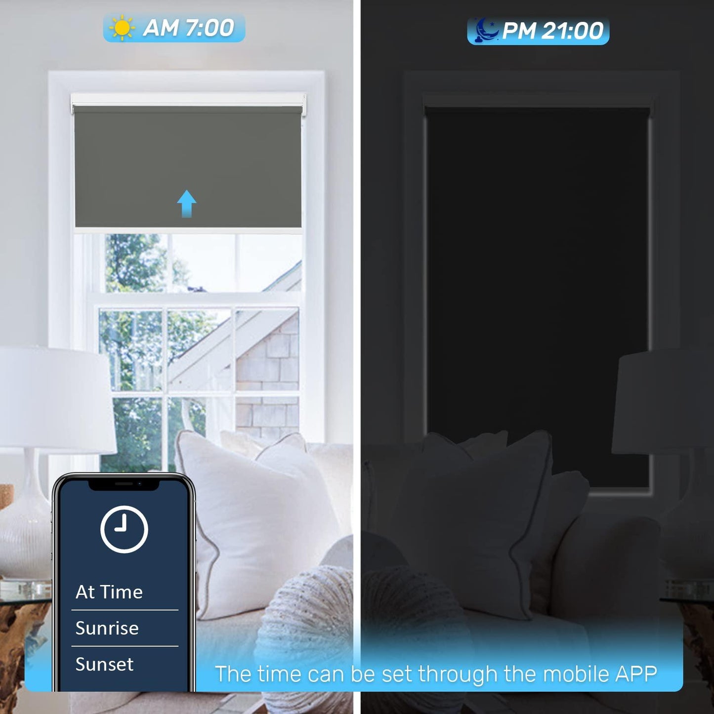 blackout bedroom shades schedule controlled by App