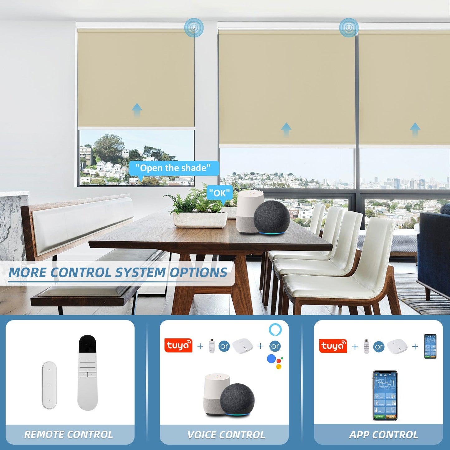 blinds with remote control, smart voice control and App control