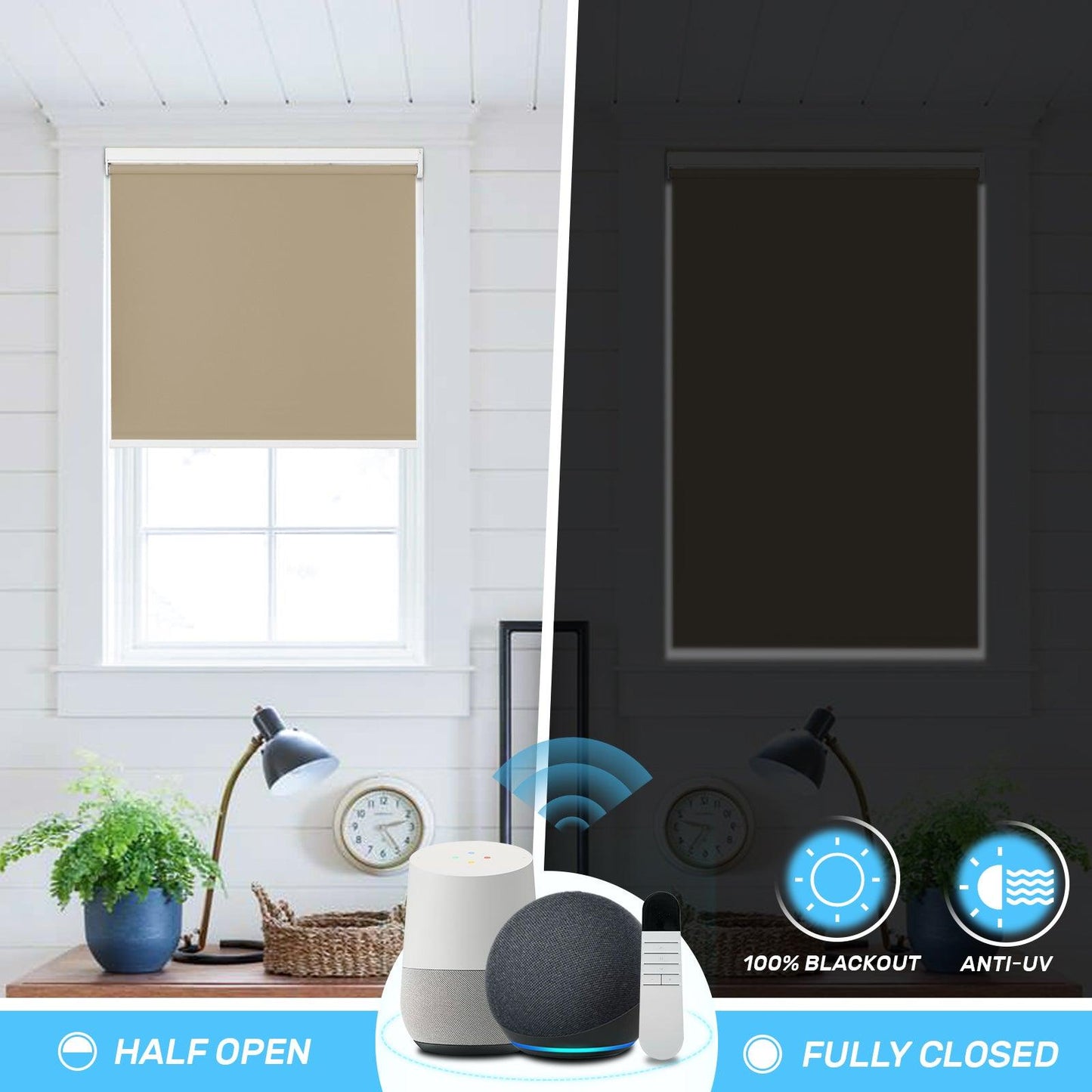 light blocking roller shades with smart control