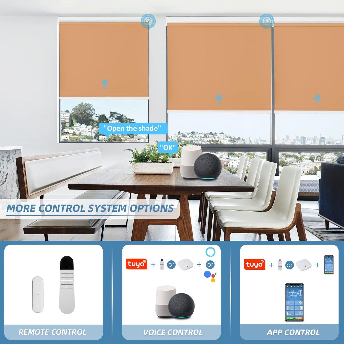 blinds with remote control, smart voice control and App control