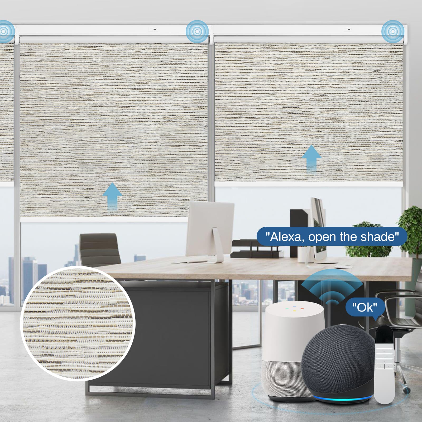 motorized textured window shades with smart control