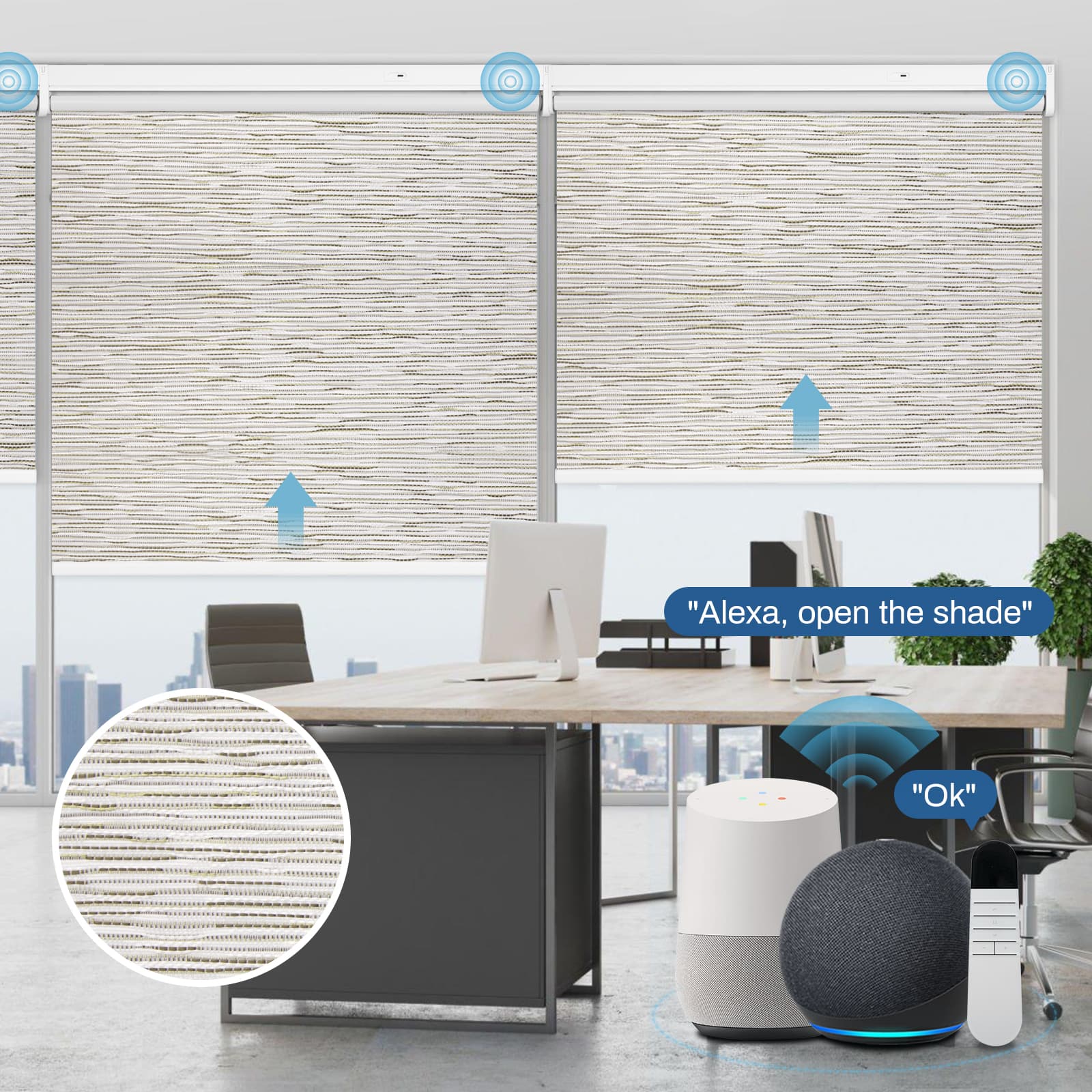 motorized textured window shades with smart control