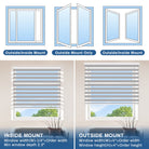 Decide between window blinds inside vs outside mount to achieve the desired style and coverage.